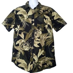 Denim and Flower Men's Slim Fit Short Sleeve Button Up‎ Shirt Tropical Print XL